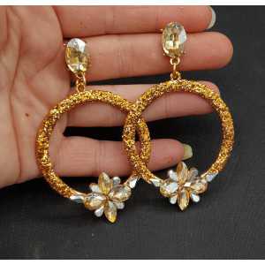 Gold glitter and crystal earrings
