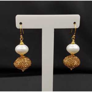 Vergoldete Ohrringe mit Muschel Perlen und Goldenen Kristall