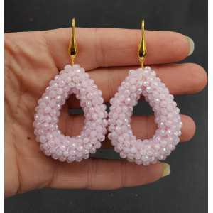 Gold plated earrings open drop of light pink sprankling crystals