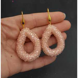 Vergoldete Ohrringe drop öffnen mit quadratischen rosa Kristalle