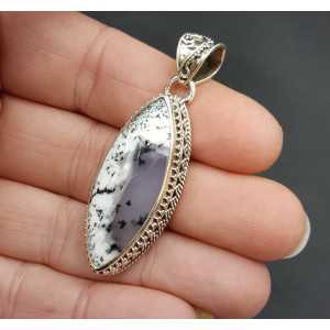 Silber Anhänger mit marquise Dendriten Opal geschnitzt-Einstellung