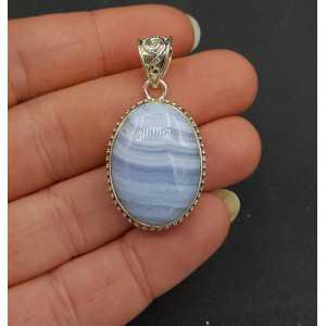 Silver pendant Lace Agate stone set in a carved setting