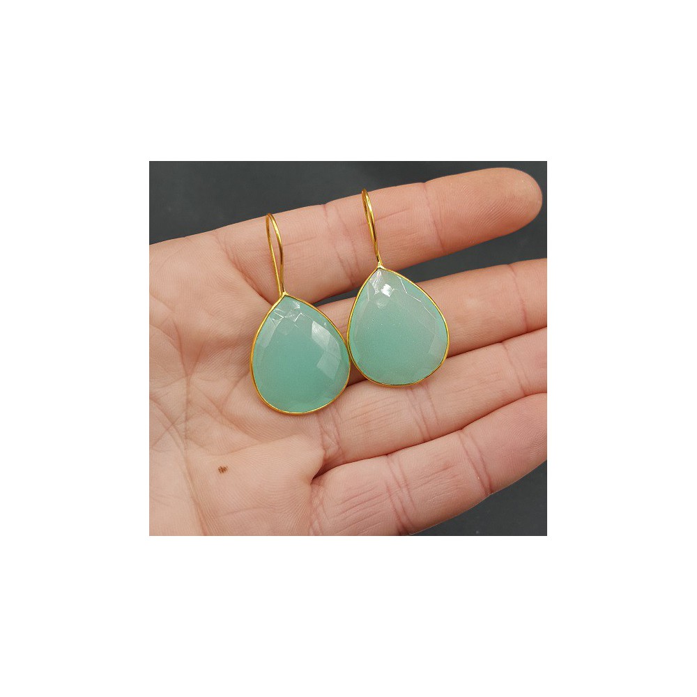 Gold plated earrings with teardrop aqua Chalcedony