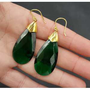 Goud vergulde oorbellen met grote Emerald groene quartz