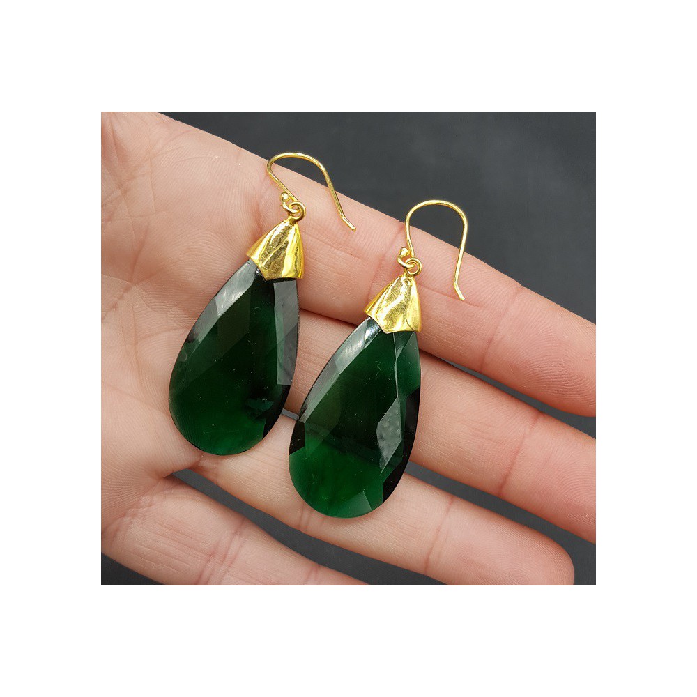 Gold plated earrings with large Emerald green quartz