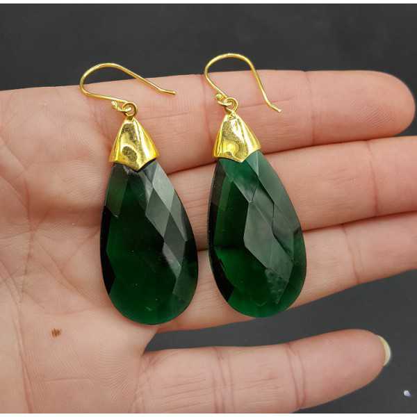 Gold plated earrings with large Emerald green quartz