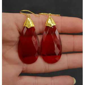 Gold plated earrings with large Garnet red quartz
