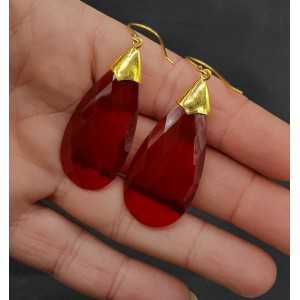 Gold plated earrings with large Garnet red quartz
