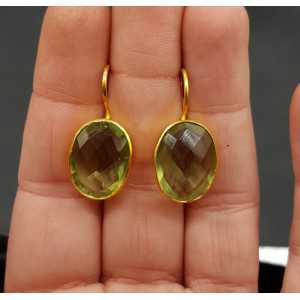 Gold plated earrings with oval faceted green Amethyst