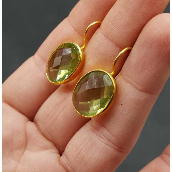 Gold plated earrings with oval faceted green Amethyst