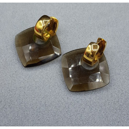 Creolen met vierkante Smokey Topaas hanger