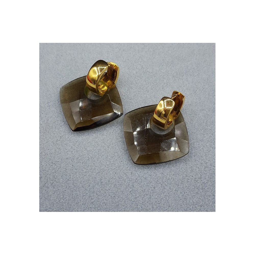 Creoles with square Smokey Topaz pendant