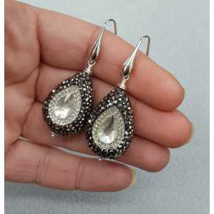 Earrings with drop set with white crystal and black crystals