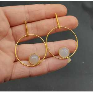 Gold plated earrings set with round grey Chalcedony