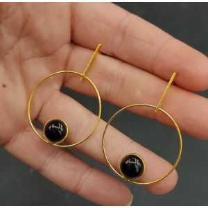 Gold plated earrings set with round black Onyx