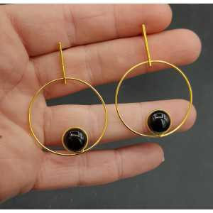Vergoldete Ohrringe-set mit Runden schwarzen Onyx
