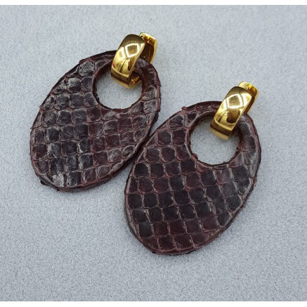 Creolen met ovale kobalt blauwe Roggenleer hanger