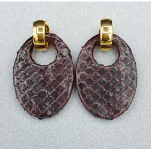 Creoles with oval dark brown Snakeskin pendant