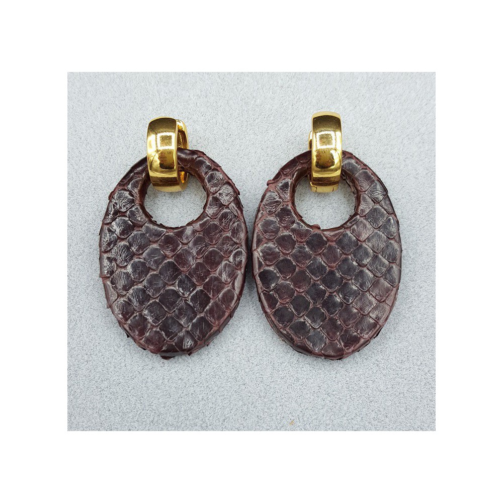 Creolen met ovale kobalt blauwe Roggenleer hanger