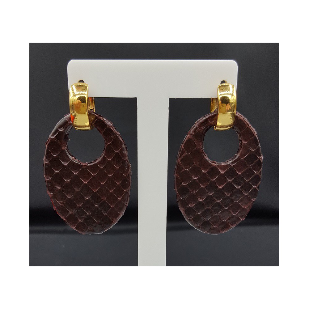 Creolen met ovale kobalt blauwe Roggenleer hanger