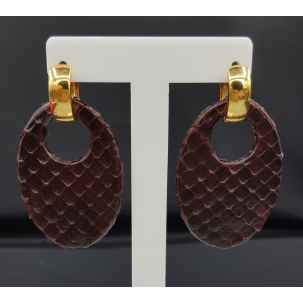 Creolen met ovale kobalt blauwe Roggenleer hanger