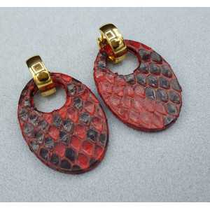 Creoles with oval dark brown Snakeskin pendant