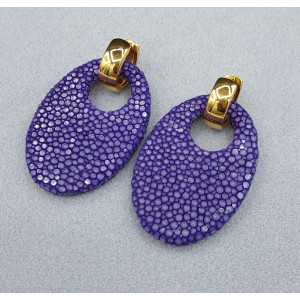 Creoles with oval purple Roggenleer pendant