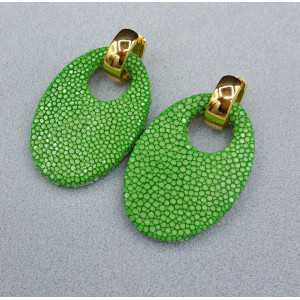 Creoles with oval green Roggenleer pendant