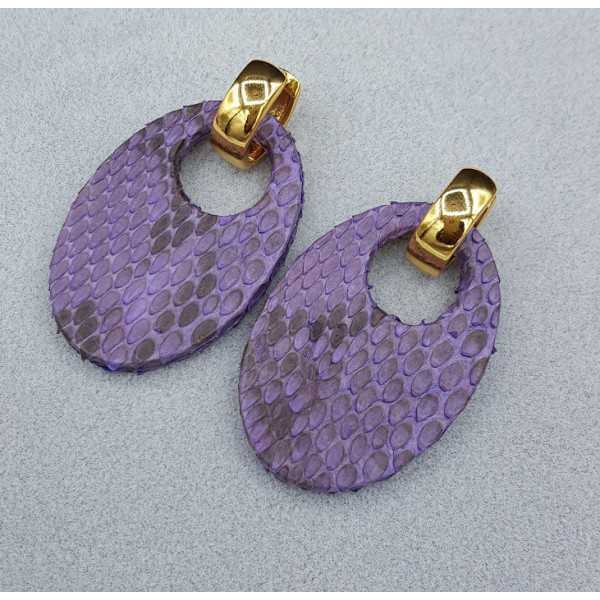 Creoles with oval purple Snakeskin pendant