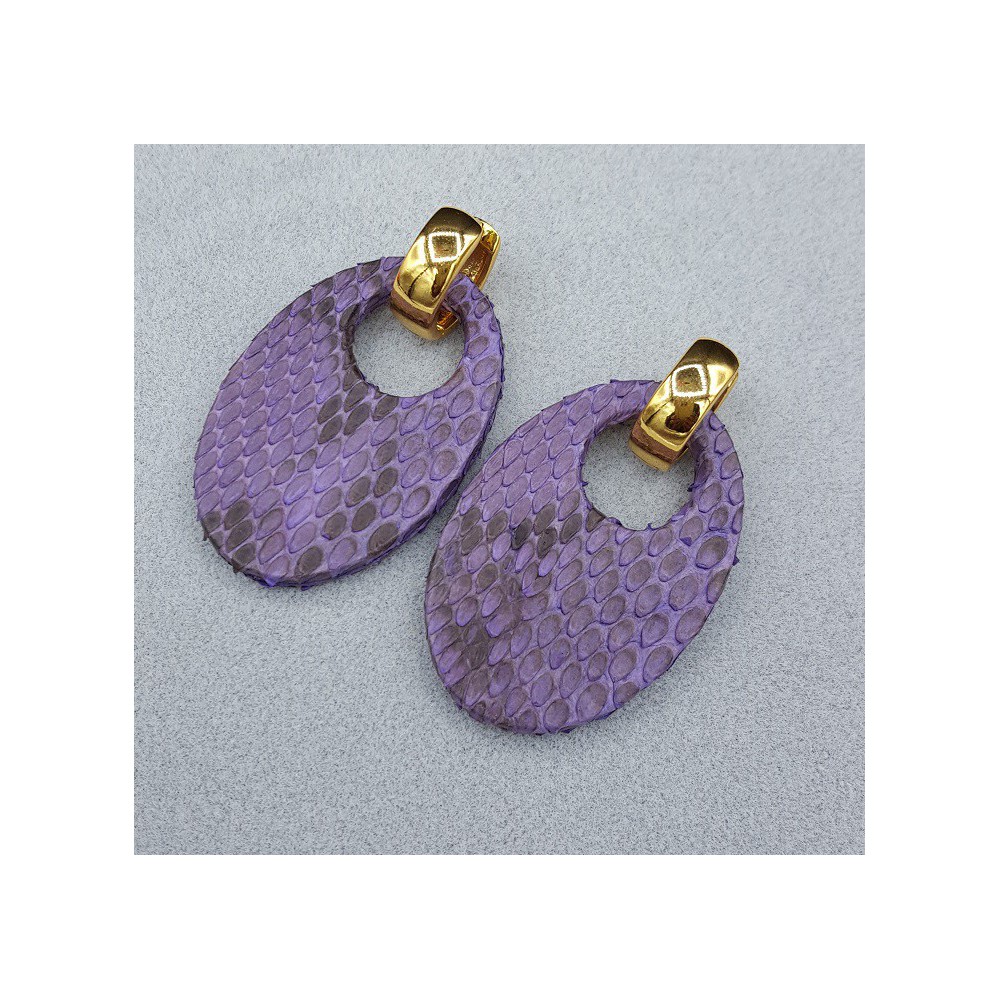 Creoles with oval purple Snakeskin pendant