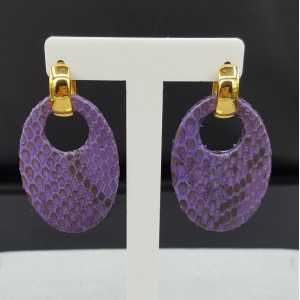 Creoles with oval purple Snakeskin pendant