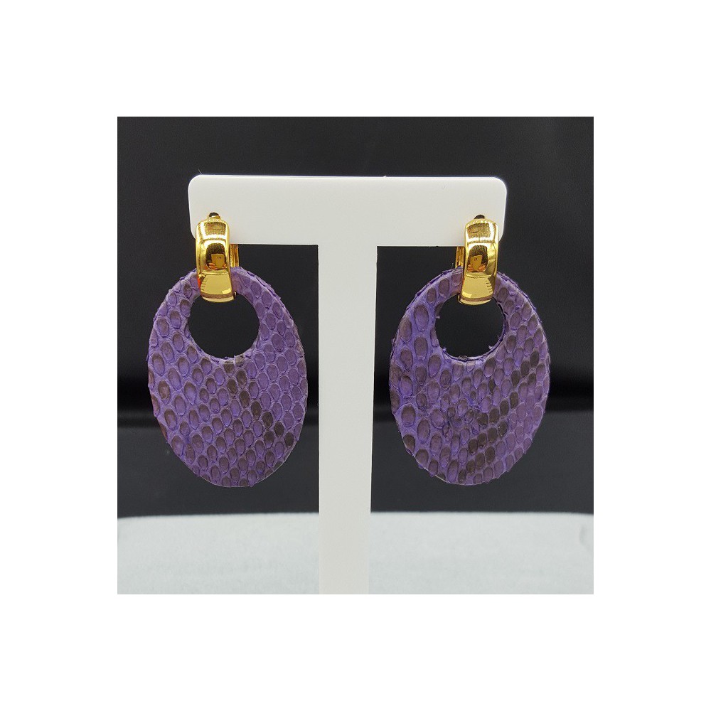 Creolen met ovale paarse Slangenleer hanger