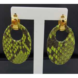 Creoles with oval light green Snakeskin pendant