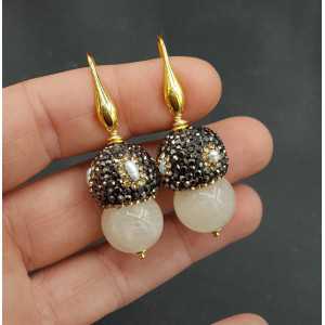 Gold plated earrings with Moonstone Gems and crystals 