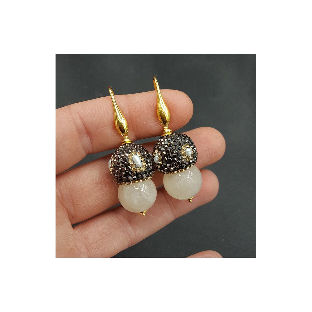 Gold plated earrings with Moonstone Gems and crystals 