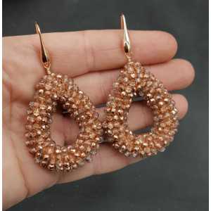 Rosé gold-plated earrings open drop of rose golden crystal