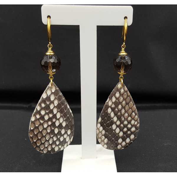 Earrings with Smokey Topaz and Snakeskin drop