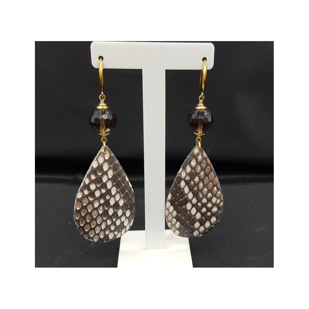 Earrings with Smokey Topaz and Snakeskin drop