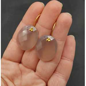 Gold plated earrings with oval-shaped gray Chalcedony