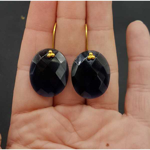 Gold plated earrings with oval Sapphire blue quartz