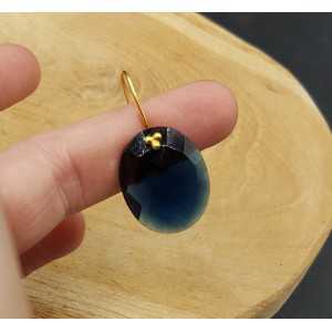 Goud vergulde oorbellen met ovale Saffier blauwe quartz