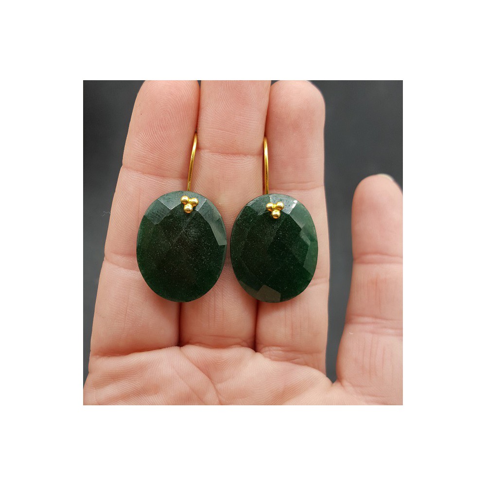 Gold plated earrings with oval Emerald