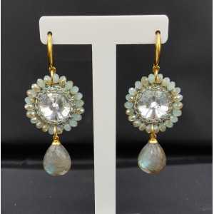 Gold plated earrings Labradorite and pendant of silk thread and crystal