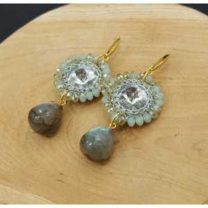 Gold plated earrings Labradorite and pendant of silk thread and crystal