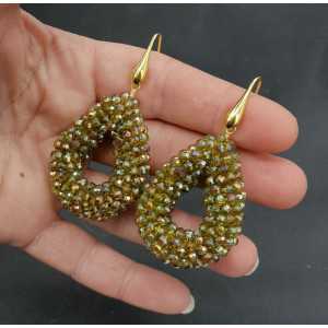 Vergoldete Ohrringe offenen Tropfen sprankling grüne Kristalle klein
