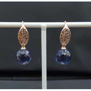 Earrings with large round Ioliet blue quartz