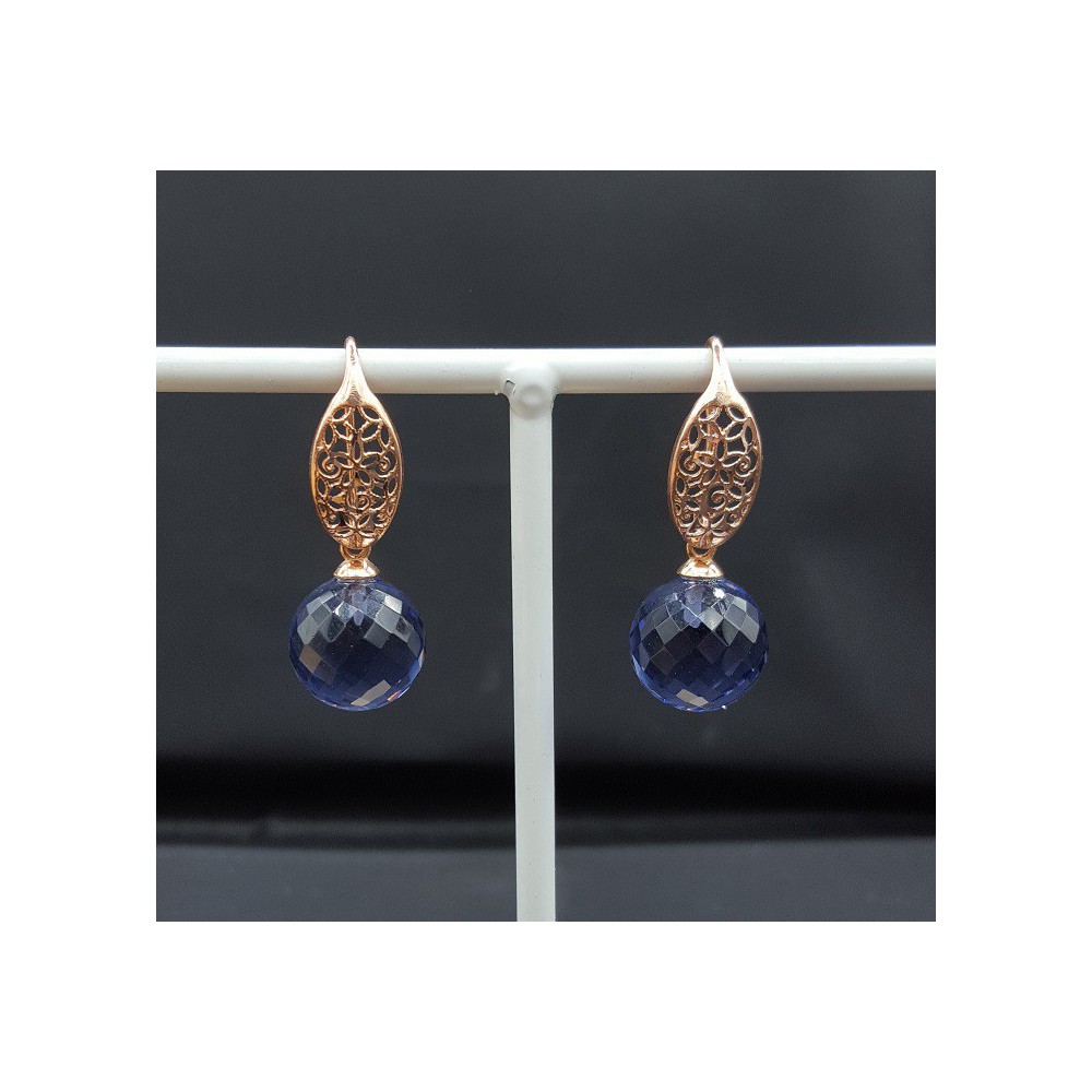 Earrings with large round Ioliet blue quartz