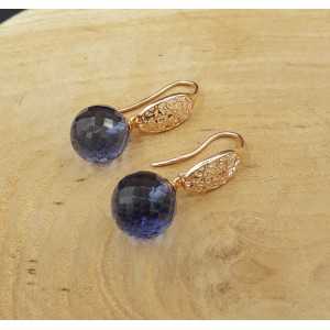 Earrings with large round Ioliet blue quartz