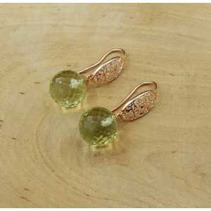 Earrings with large round green Amethyst quartz