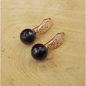 Earrings with large round Amethyst quartz